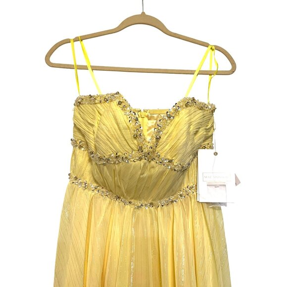 Mac Duggal Beaded Ruffle High Low Yellow Gown in Lemon Yellow Sizes 4 & 6 - Picture 3 of 14